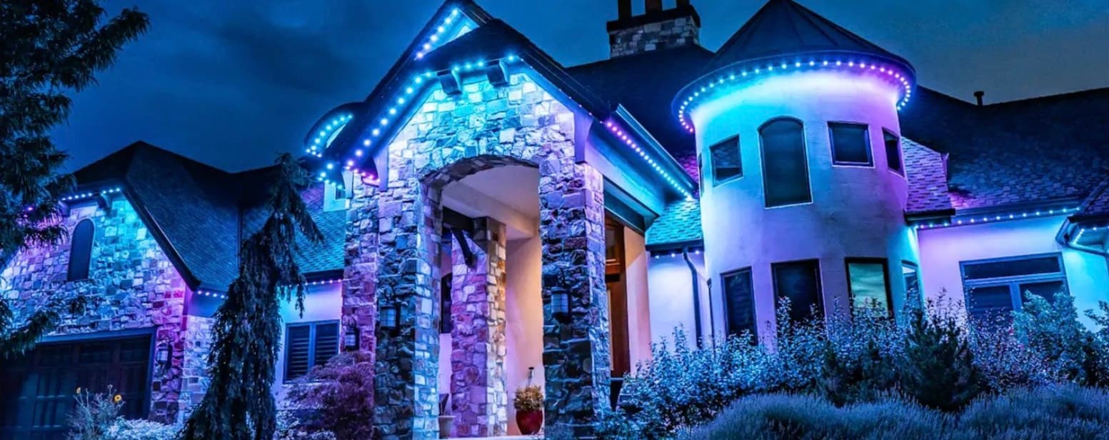 Permanent light installation Calgary — colour-changing soffit lighting